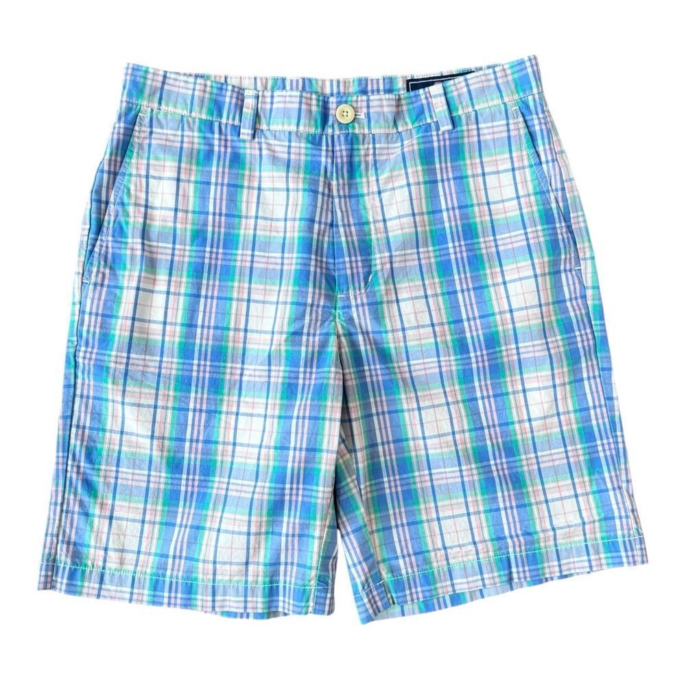 Vineyard Vines Colorful Blue Green Pink Plaid Chino Style Breaker Shorts. 32.